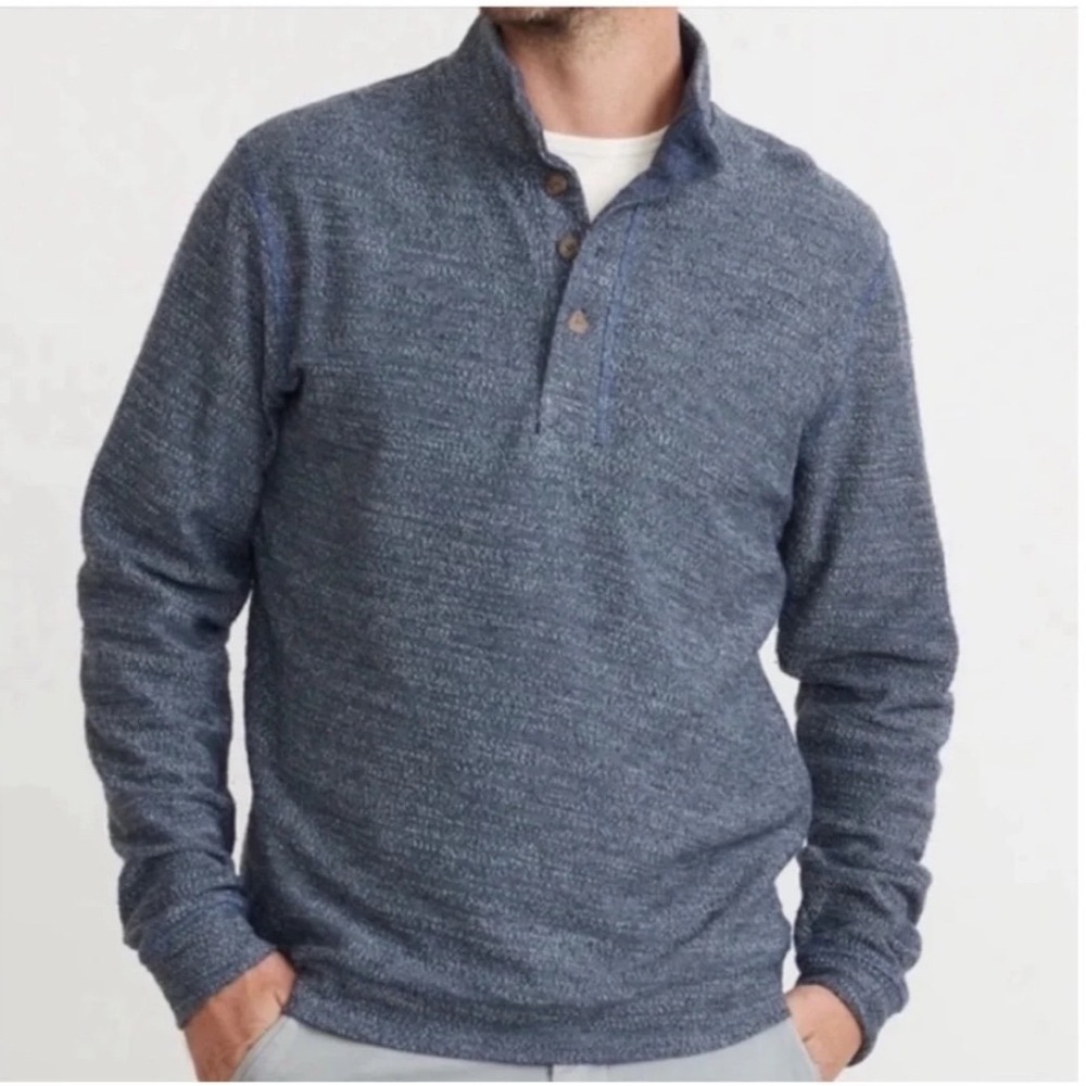 Marine Layer Mens Blue Space Dye Knit Button Mock Neck Pullover Sweater XL